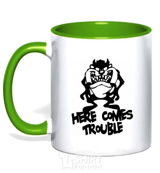 Mug with a colored handle Tasmanian Devil kelly-green фото