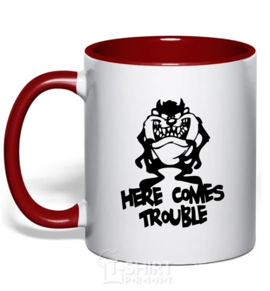 Mug with a colored handle Tasmanian Devil red фото