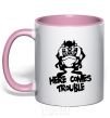Mug with a colored handle Tasmanian Devil light-pink фото