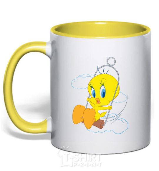 Mug with a colored handle Tweety Bird yellow фото