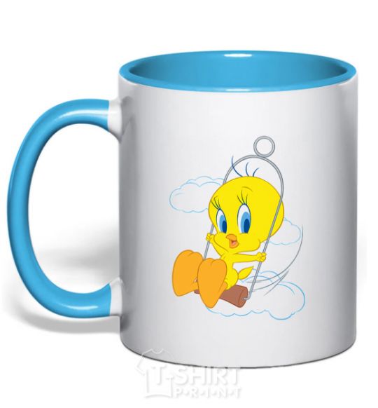 Mug with a colored handle Tweety Bird sky-blue фото