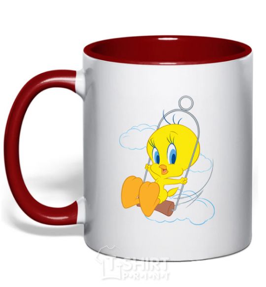 Mug with a colored handle Tweety Bird red фото