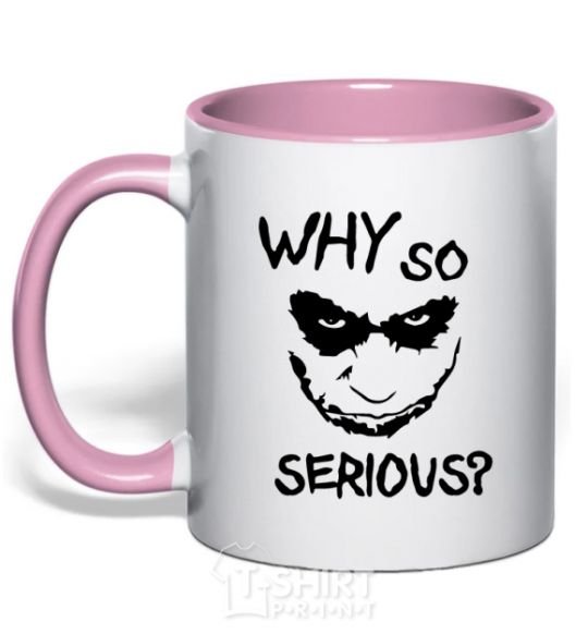 Mug with a colored handle Why so serious light-pink фото