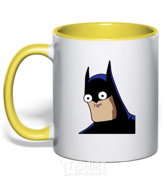 Mug with a colored handle Batman is fun yellow фото