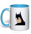 Mug with a colored handle Batman is fun sky-blue фото