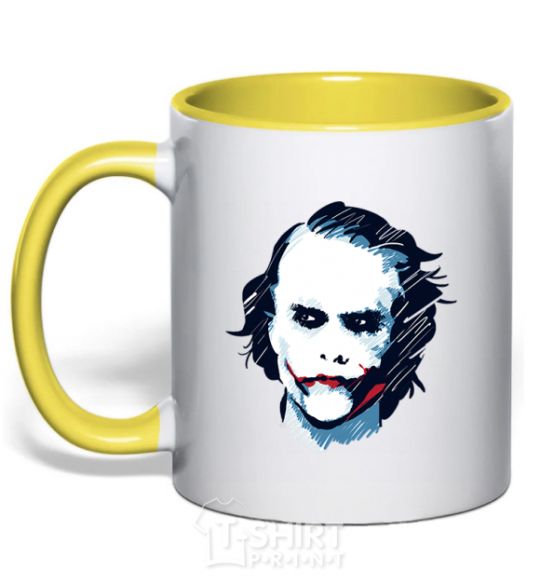 Mug with a colored handle The joker is drawn yellow фото