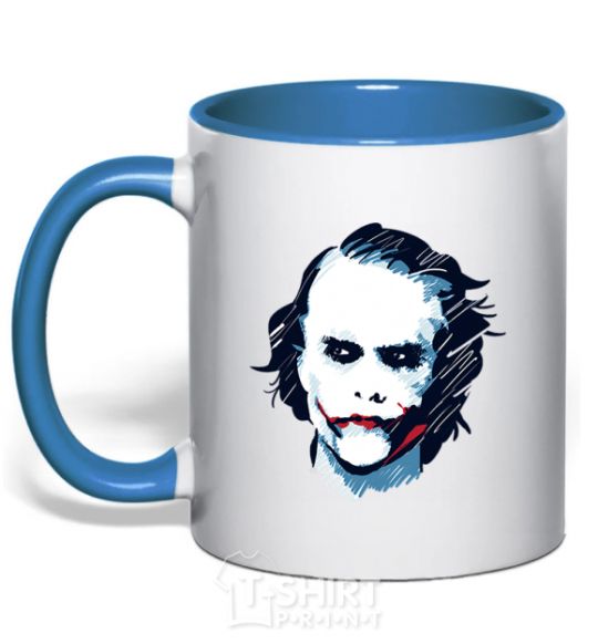 Mug with a colored handle The joker is drawn royal-blue фото