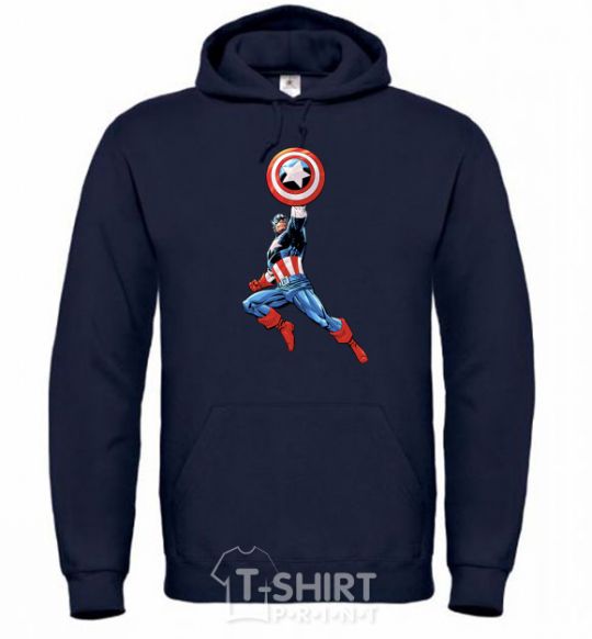 Men`s hoodie Captain America with a shield navy-blue фото