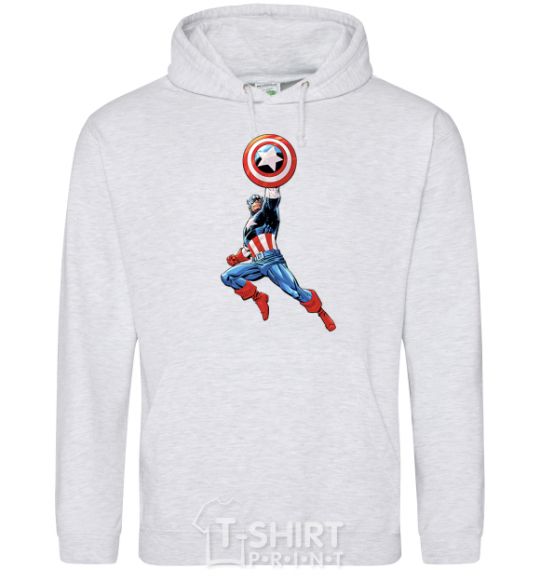 Men`s hoodie Captain America with a shield sport-grey фото