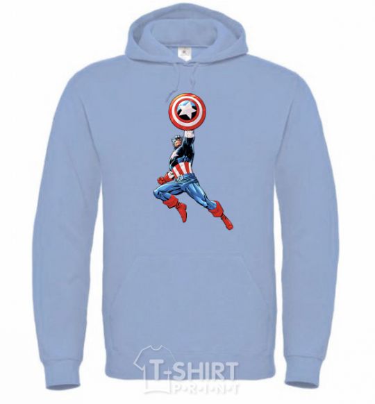 Men`s hoodie Captain America with a shield sky-blue фото