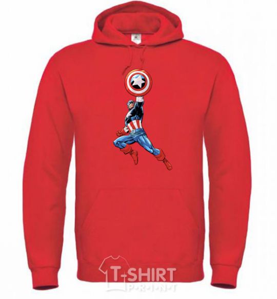 Men`s hoodie Captain America with a shield bright-red фото