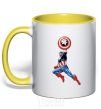 Mug with a colored handle Captain America with a shield yellow фото