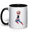Mug with a colored handle Captain America with a shield black фото