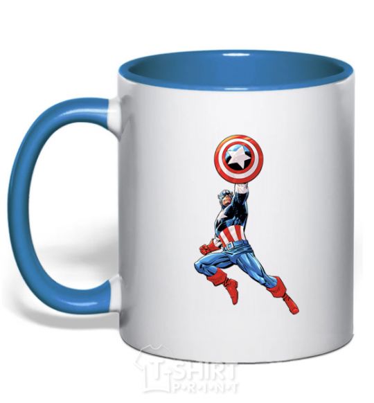 Mug with a colored handle Captain America with a shield royal-blue фото