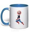 Mug with a colored handle Captain America with a shield royal-blue фото