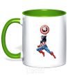 Mug with a colored handle Captain America with a shield kelly-green фото