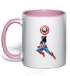 Mug with a colored handle Captain America with a shield light-pink фото
