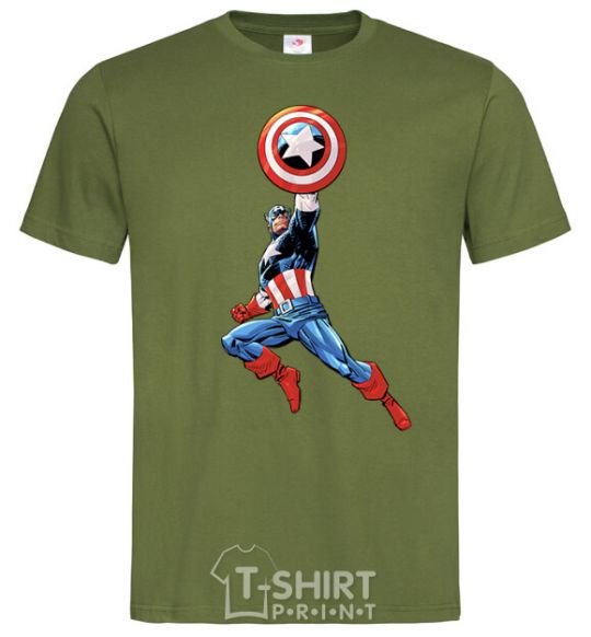 Мужская футболка Капітан Америка з щитом Оливковый фото