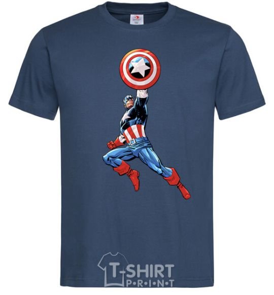 Men's T-Shirt Captain America with a shield navy-blue фото