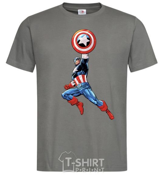 Men's T-Shirt Captain America with a shield dark-grey фото