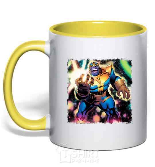 Mug with a colored handle Thanos yellow фото