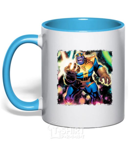 Mug with a colored handle Thanos sky-blue фото