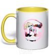 Mug with a colored handle Harley Quinn DC yellow фото