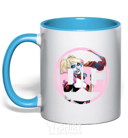 Mug with a colored handle Harley Quinn DC sky-blue фото