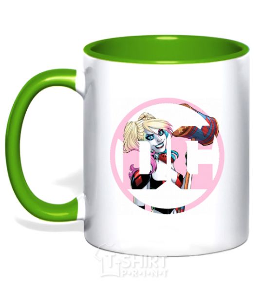 Mug with a colored handle Harley Quinn DC kelly-green фото