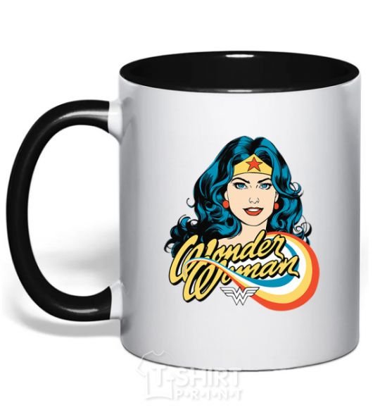 Mug with a colored handle Wonder Woman black фото
