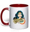 Mug with a colored handle Wonder Woman red фото