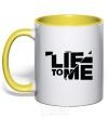 Mug with a colored handle LIE TO ME yellow фото