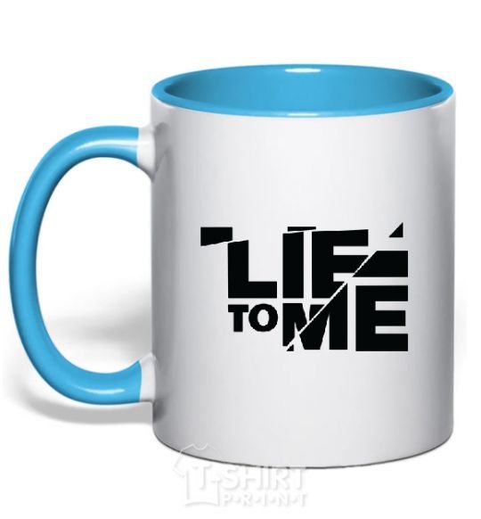 Mug with a colored handle LIE TO ME sky-blue фото