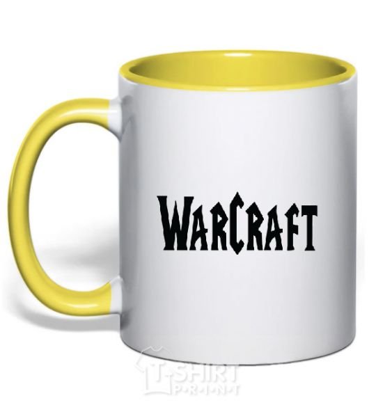 Mug with a colored handle The inscription WARCRAFT yellow фото