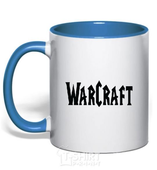 Mug with a colored handle The inscription WARCRAFT royal-blue фото