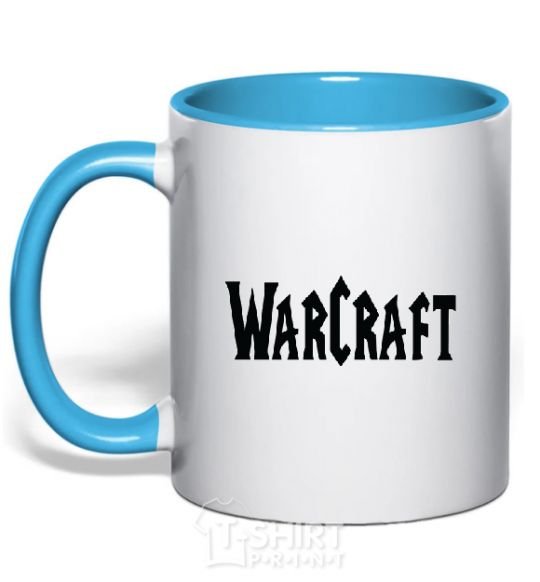 Mug with a colored handle The inscription WARCRAFT sky-blue фото