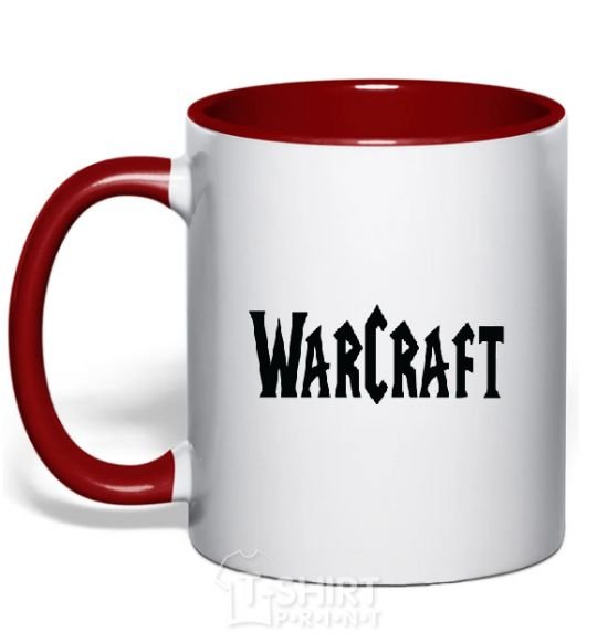 Mug with a colored handle The inscription WARCRAFT red фото