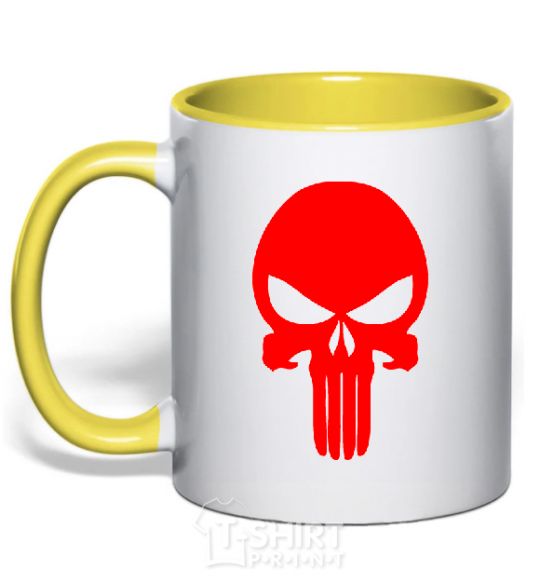 Mug with a colored handle Skull red yellow фото