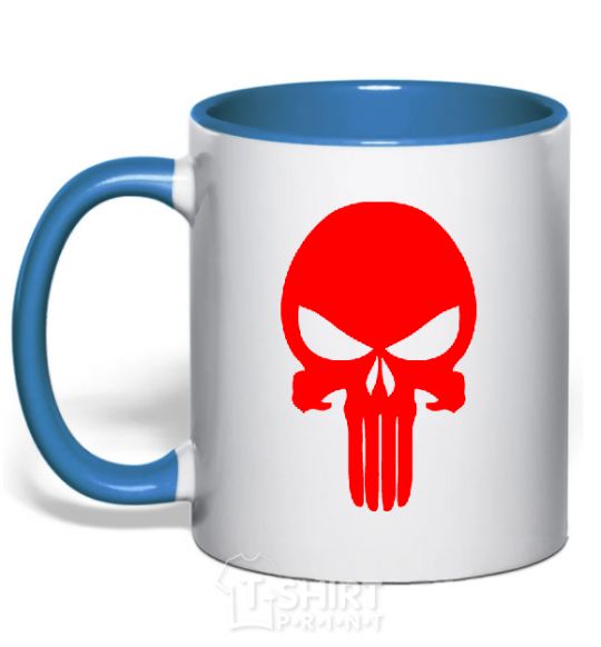 Mug with a colored handle Skull red royal-blue фото