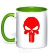 Mug with a colored handle Skull red kelly-green фото