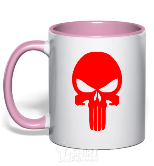 Mug with a colored handle Skull red light-pink фото