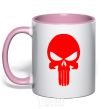 Mug with a colored handle Skull red light-pink фото