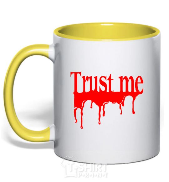 Mug with a colored handle TRUST ME painted yellow фото