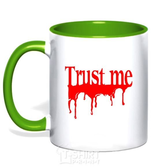 Mug with a colored handle TRUST ME painted kelly-green фото
