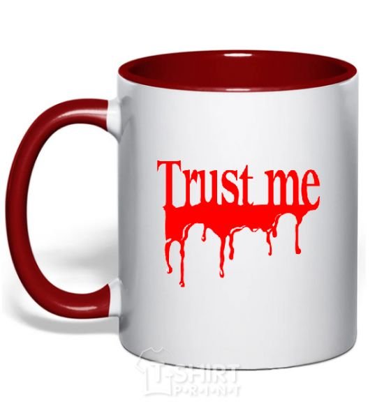 Mug with a colored handle TRUST ME painted red фото