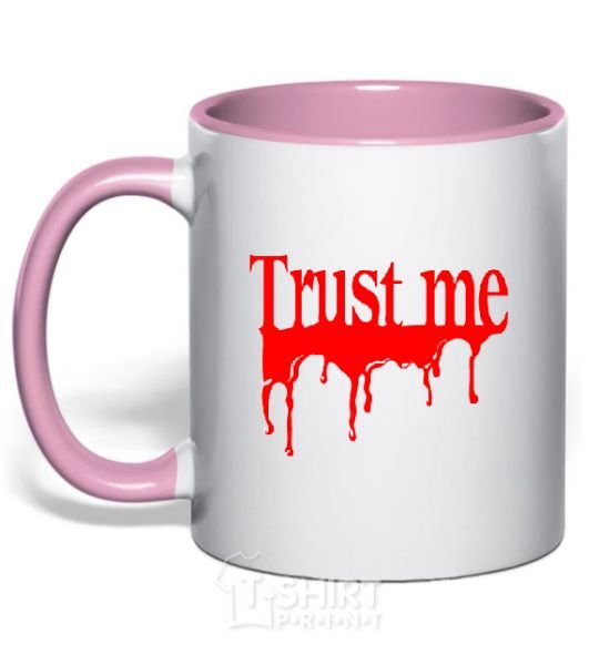 Mug with a colored handle TRUST ME painted light-pink фото