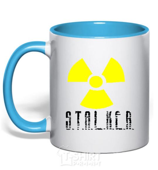 Mug with a colored handle STALKER Explosion sky-blue фото