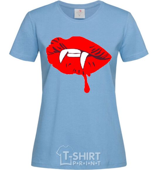 Women's T-shirt VAMPIRE LIPS sky-blue фото