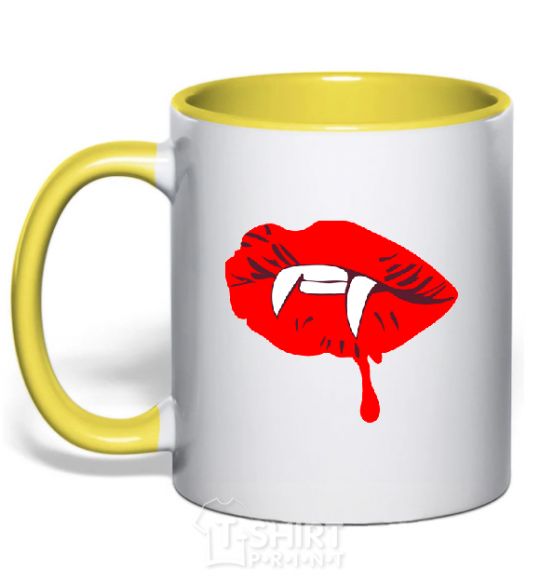 Mug with a colored handle VAMPIRE LIPS yellow фото