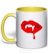 Mug with a colored handle VAMPIRE LIPS yellow фото